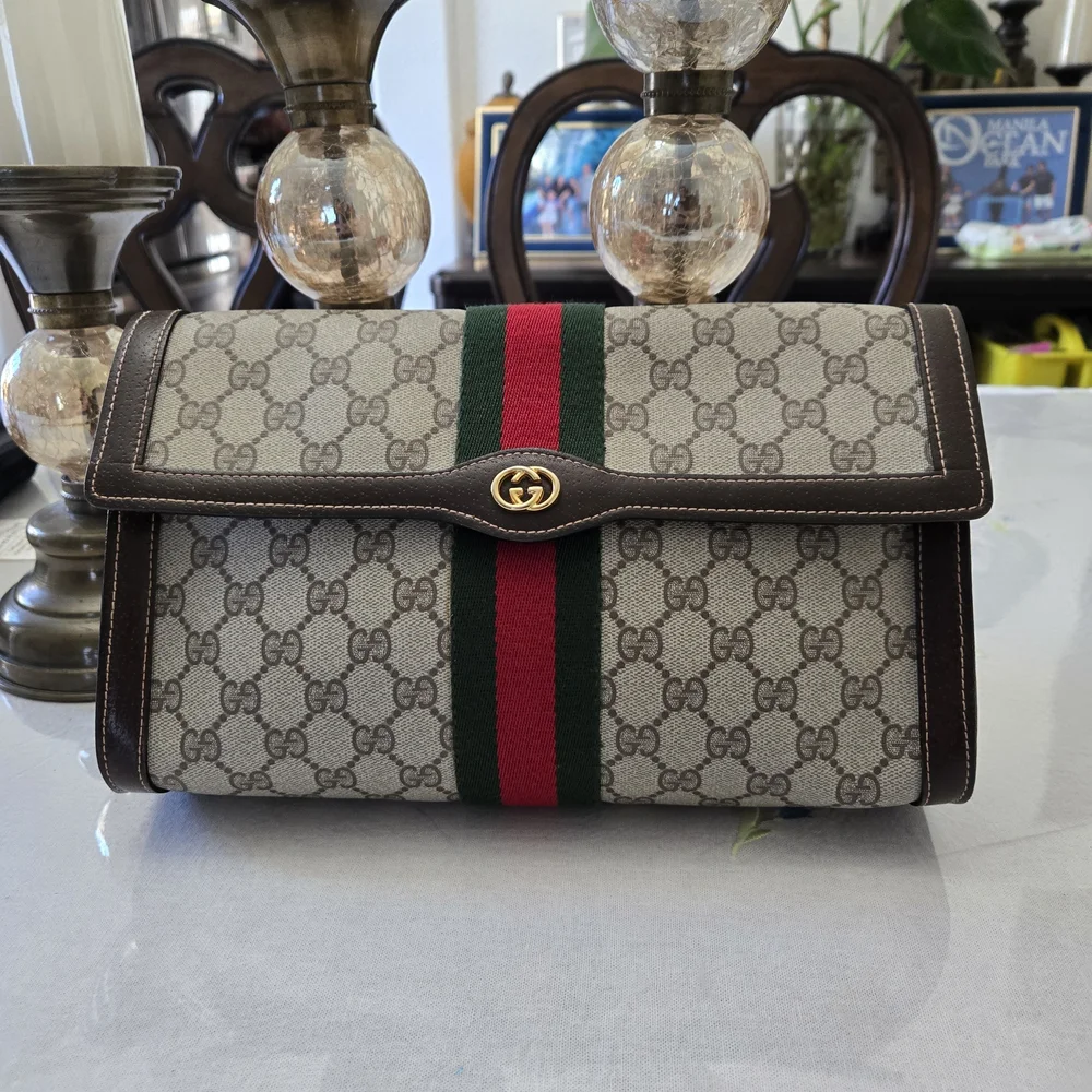 Gucci Beige GG Canvas Messenger Bag with Green-Red Web Stripe - Picture 8 of 12
